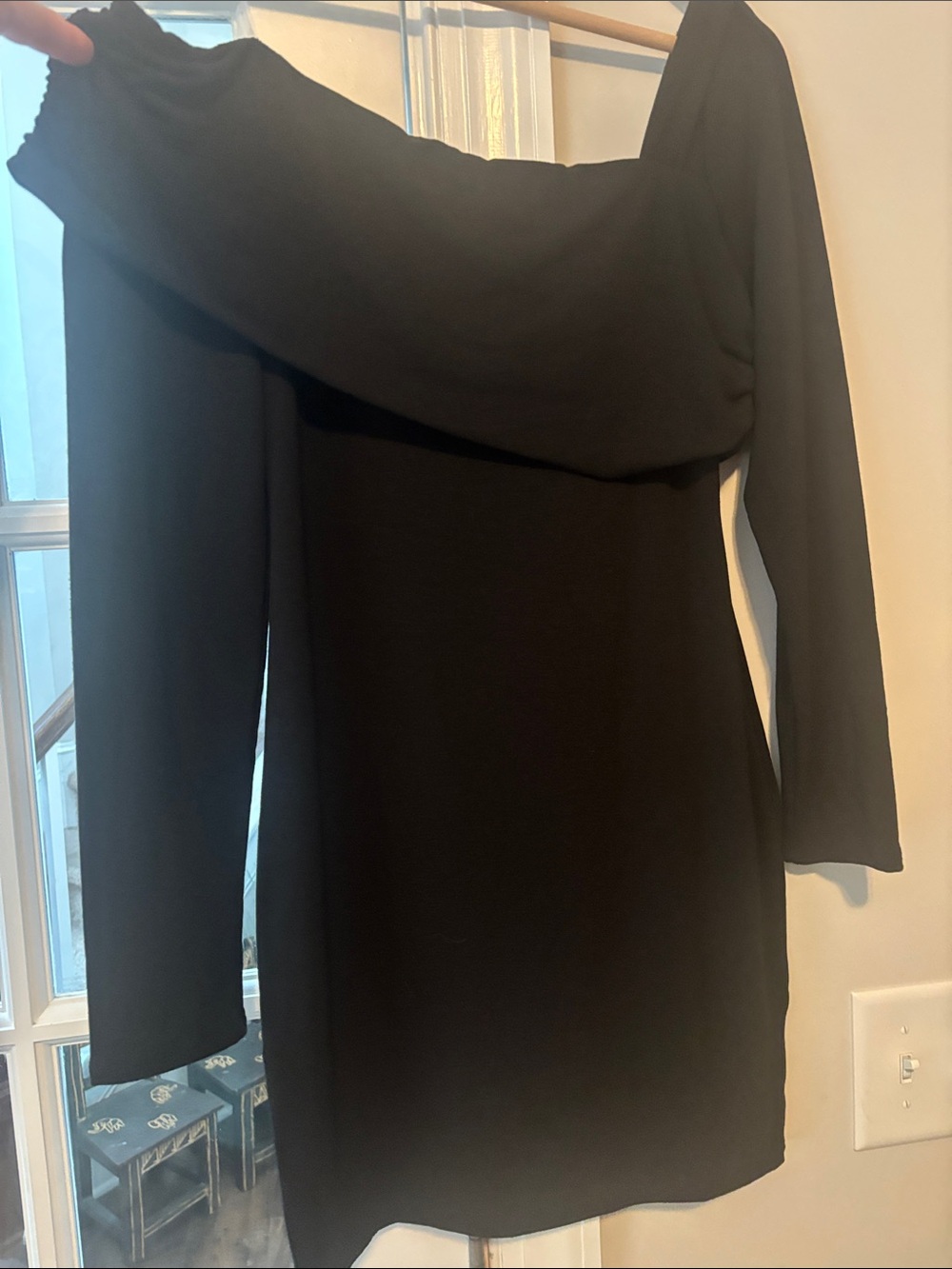 Andree Black Off-Shoulder Long Sleeve Dress
